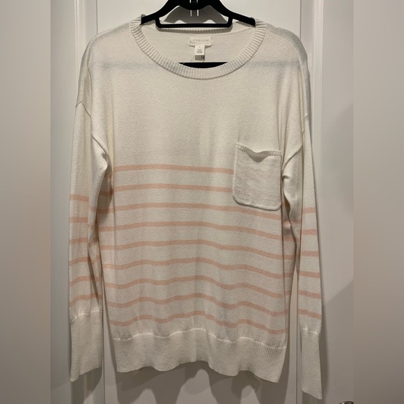 Caslon Sweaters - Caslon White and Pink Striped Sweater size M